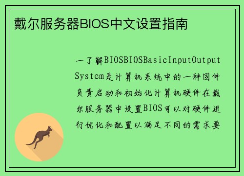 戴尔服务器BIOS中文设置指南